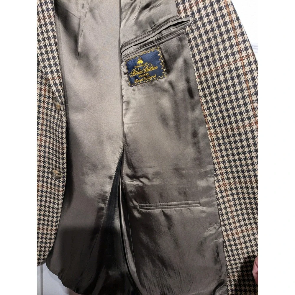 Vintage Brooks Brothers Blazer Men 43 Brown Houndstooth Tweed Sport Coat 80s USA